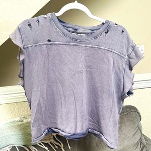 FREE PEOPLE WE THE FREE Blouse Top Crop Top Purple Distressed